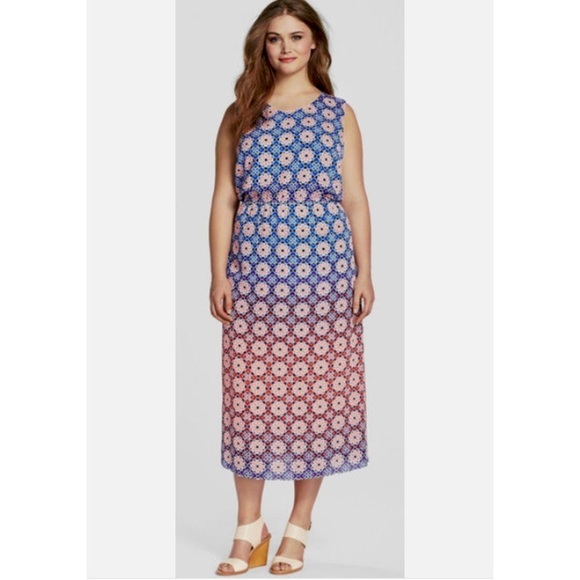 Vince Camuto Valencia Ombre Dress Womens Size 1X Elastic Waist Summer Coastal‎ - Picture 1 of 14